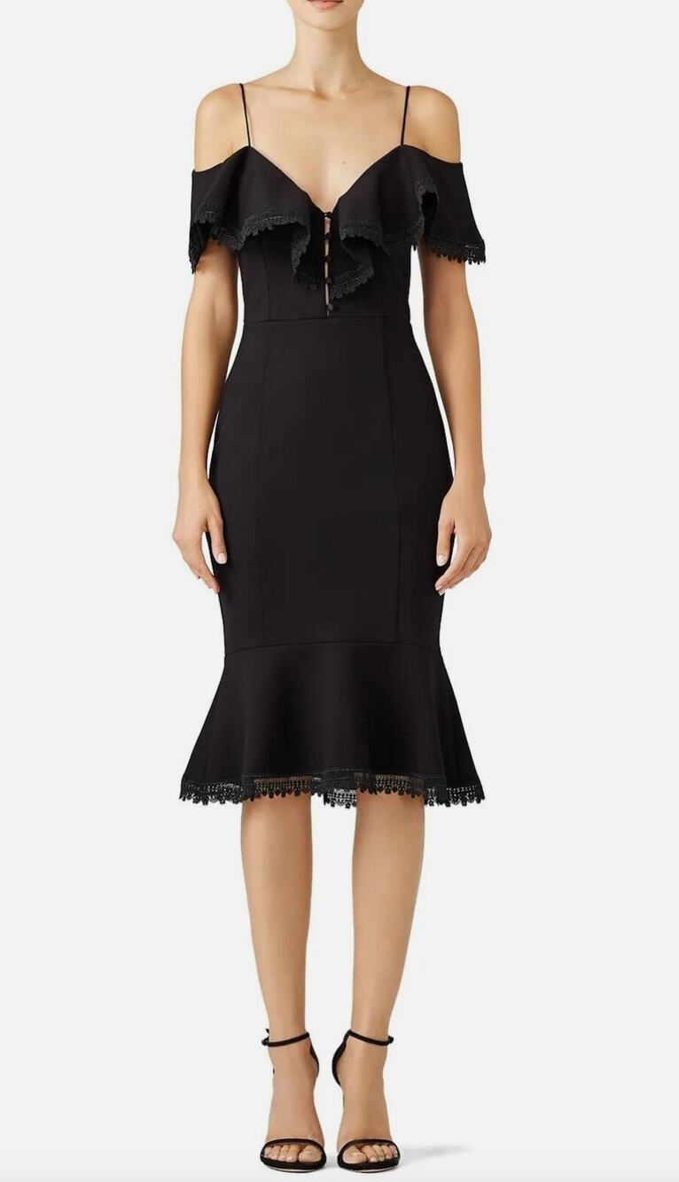 Nicholas US 4 Black Peplum Cold Shoulder Midi Dress